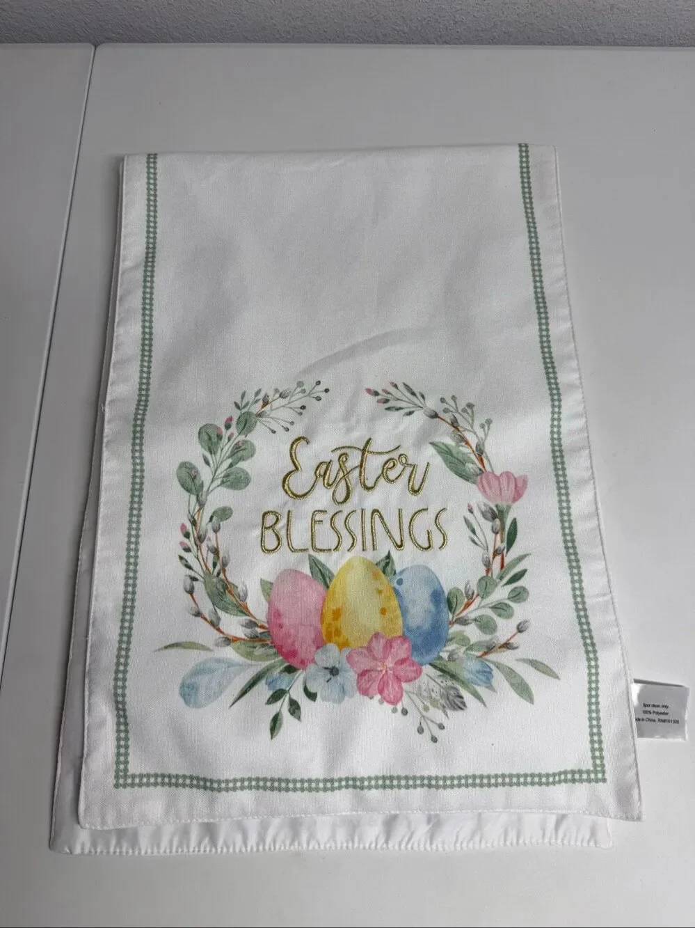 Easter Blessings Table Runner Spring Floral Eggs Farmhouse Holiday Decor 72 Inch